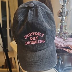 Gray Cap with Pink Embroidery